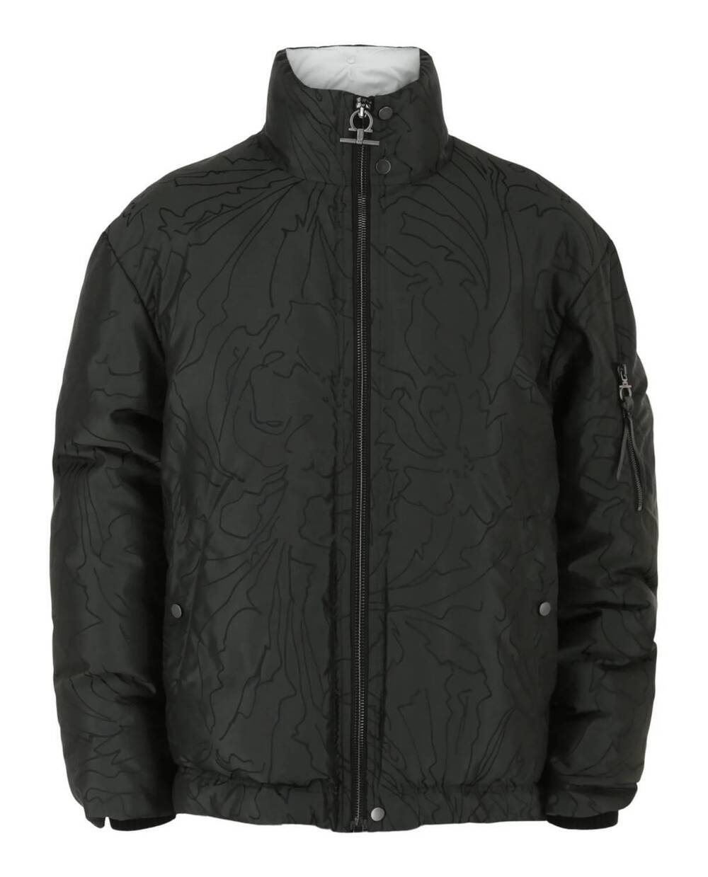NEW SALVATORE FERRAGAMO men's abstract print quilted jacket in black
